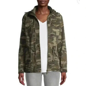 New Look Women's Sz Small Green Camo Lined Full Zip Pocket Drawstring Jacket Y2K